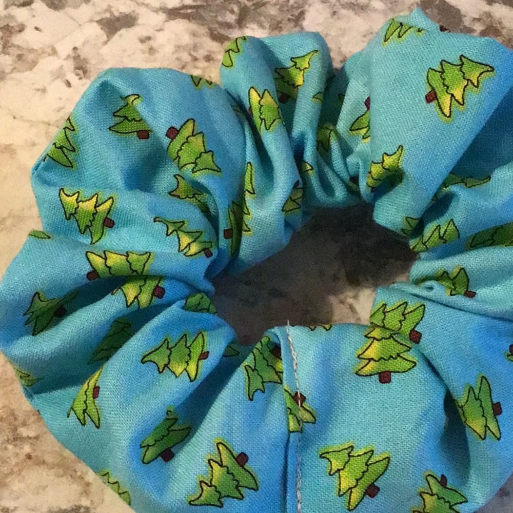 Turquoise green elastic Christmas tree Scrunchie